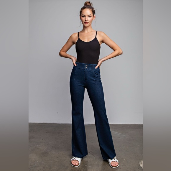 707. Butter Fabric Square Neckline Bodysuit in Black - Picture 2 of 2